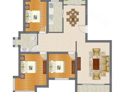 3室2厅 130.94平米户型图