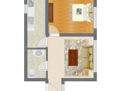 1室1厅 59.50平米户型图
