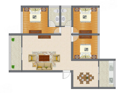 3室2厅 99.96平米户型图