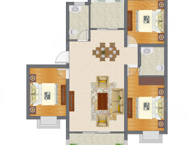 3室2厅 140.36平米户型图