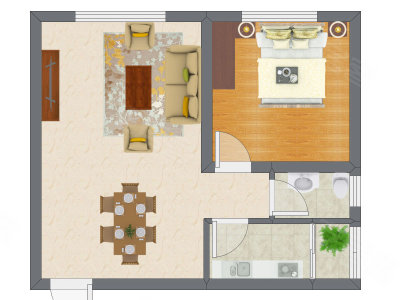 1室2厅 36.83平米户型图