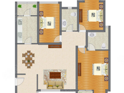 3室2厅 136.31平米户型图
