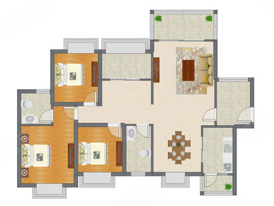 3室2厅 88.00平米户型图