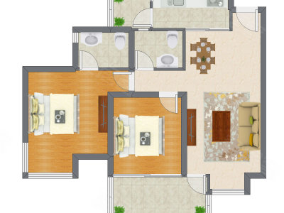 2室2厅 95.24平米户型图
