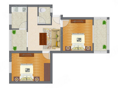 2室1厅 65.02平米户型图