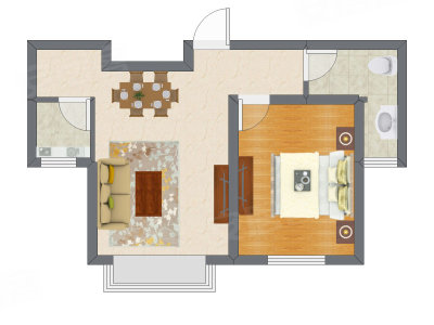 1室2厅 56.75平米户型图