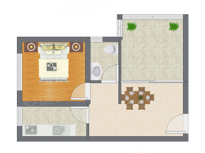1室1厅 54.62平米户型图