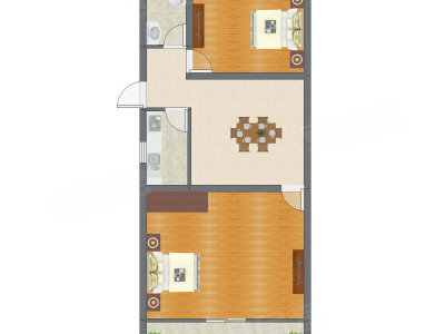 2室1厅 77.00平米