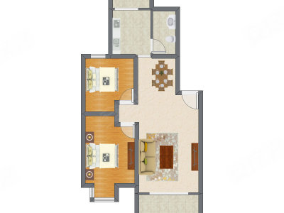 2室2厅 81.61平米户型图