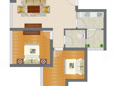 2室1厅 67.27平米户型图