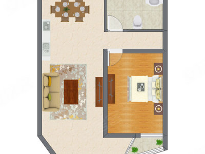 1室2厅 31.30平米户型图