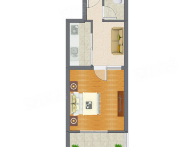 1室1厅 40.76平米户型图