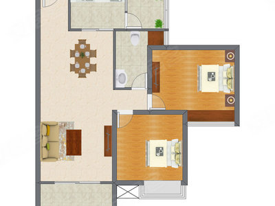 2室2厅 98.30平米户型图