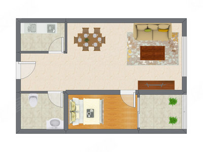 1室1厅 46.50平米户型图