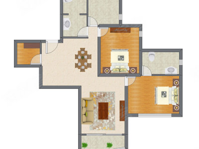 2室2厅 128.59平米户型图