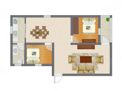 2室2厅 59.54平米户型图