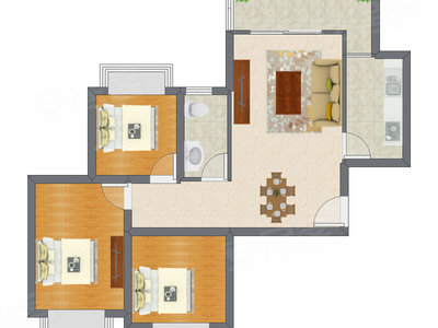 3室1厅 90.40平米