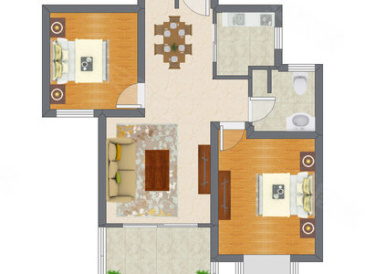 2室2厅 93.00平米户型图