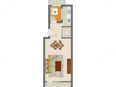 1室2厅 52.50平米户型图