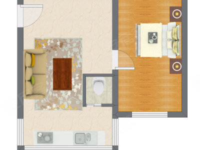 1室1厅 43.74平米户型图