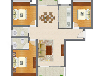 3室2厅 91.56平米户型图
