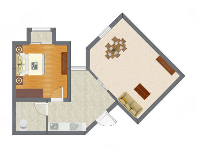 1室1厅 45.54平米户型图
