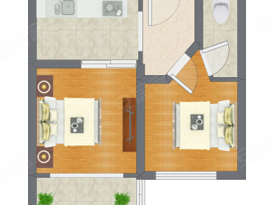 2室1厅 43.71平米