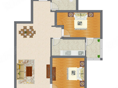 2室2厅 92.44平米户型图