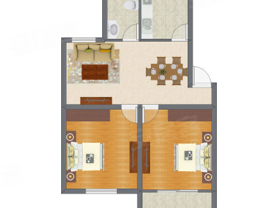 2室2厅 61.76平米户型图