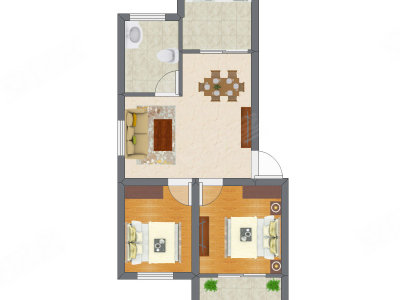 2室2厅 42.45平米户型图