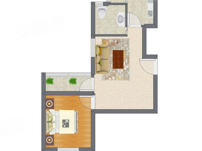 1室1厅 54.77平米户型图