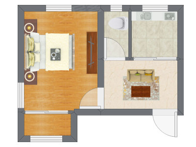 1室1厅 21.22平米户型图
