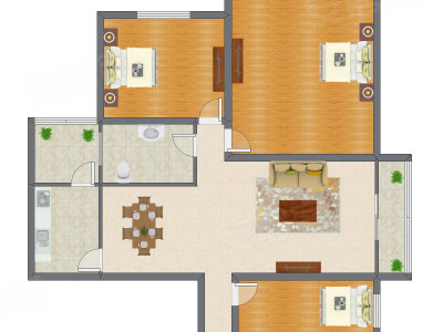 3室2厅 126.37平米户型图