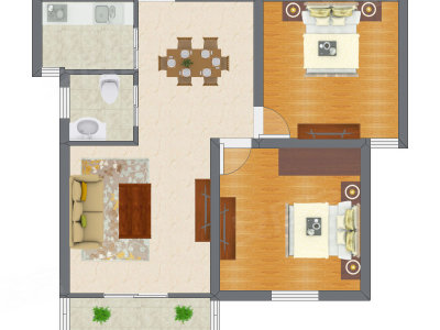 2室1厅 57.96平米户型图