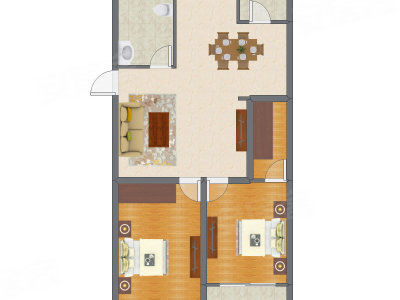 2室2厅 98.07平米户型图