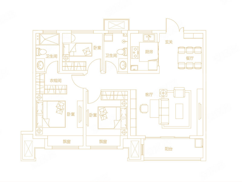 建业龙府(新房)3室2厅2卫115㎡南北73万