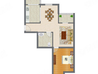 1室2厅 68.54平米户型图