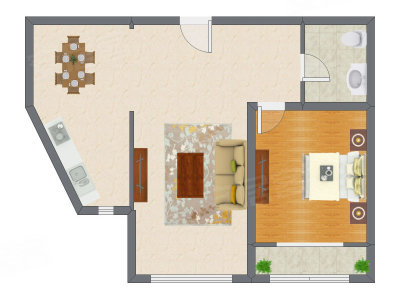 1室2厅 75.26平米户型图