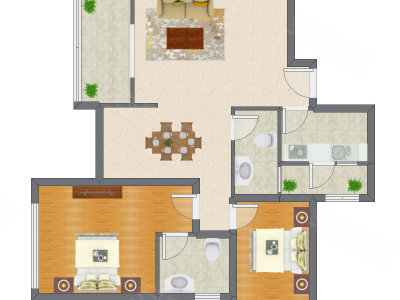 2室2厅 94.17平米户型图