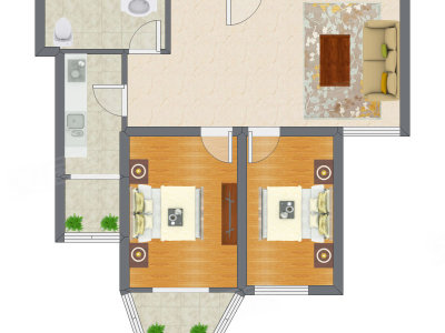2室1厅 89.76平米户型图