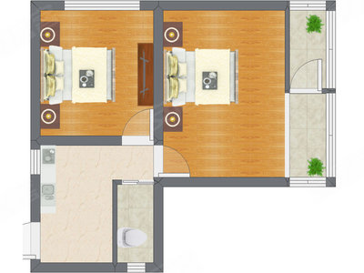 2室1厅 53.03平米户型图