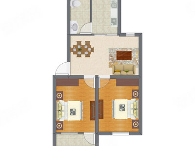 2室1厅 47.70平米