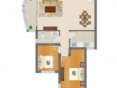 2室2厅 84.90平米户型图
