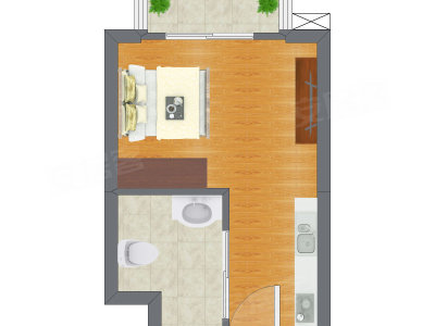 1室1厅 33.64平米户型图
