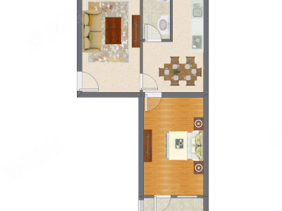 1室2厅 64.90平米户型图