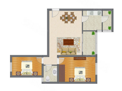 2室2厅 83.40平米
