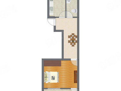 1室1厅 44.67平米户型图