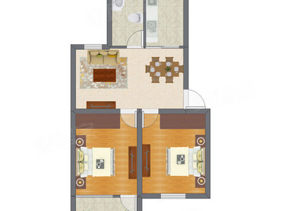 2室2厅 50.60平米户型图