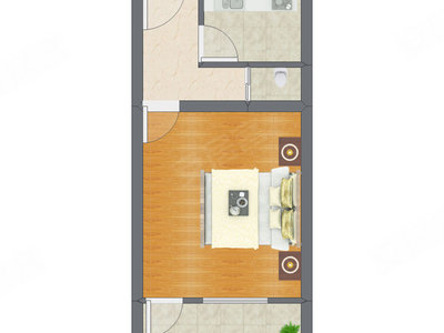 1室1厅 38.38平米户型图