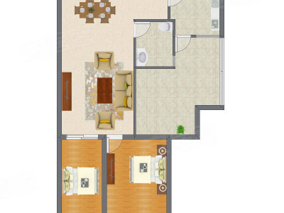 2室1厅 75.04平米